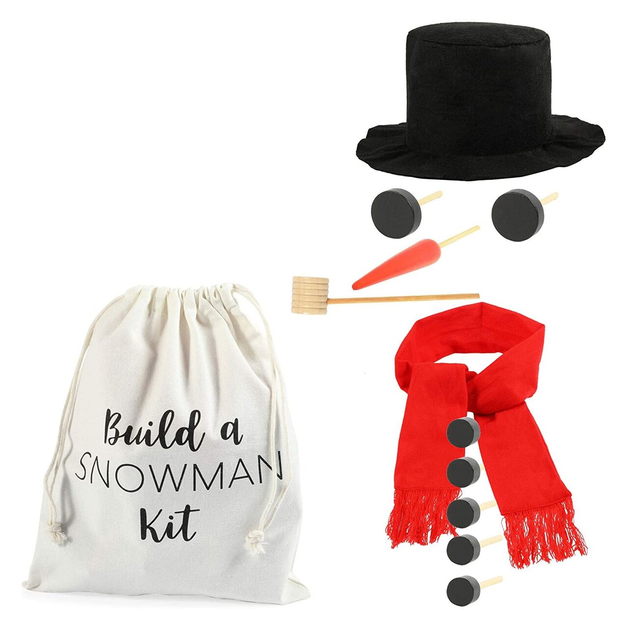 Build Your Own Snowman Making Kit for Kids with Bag, Hat, Scarf, Nose,  Pipe, Eyes, Buttons for Outdoor Winter Toys